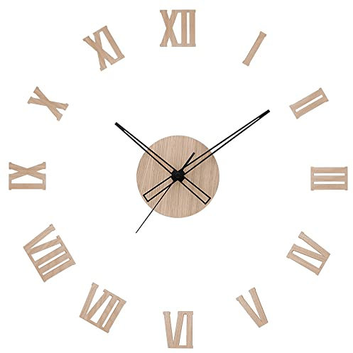 PRIM Veneer DIY Wanduhr Holz, Made in EU, Wood Wand-Deko ∅ von 600 bis 1000 mm, 3D Holz-Ziffern, Holz Wanduhr Groß XXL, Wanduhr Küche, Schlafzimmer (Helles Holz/Romulus)