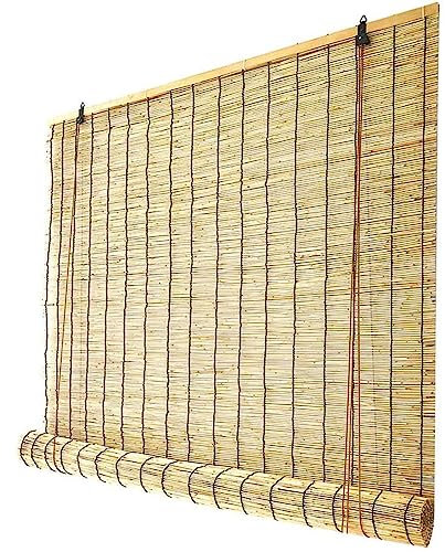 DGSFES Natural Schwarz Linie Schilf Vorhang,Retro Bambusrollo Bambus Raffrollo,Rollo Bambus,Schilfrohrvorhang für Terrasse/Garten/Balkon/Küche,Wärmedämmung/Wasserdicht,90x160cm/36x63in(WxH)