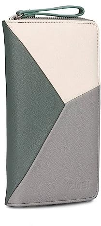 Zwei Damen Geldbörse JANA J2 Wallet 20 x 11 cm hochwertiges Kunstleder im Tricolor-Design, Portemonnaie mit 12 Kartenfächern, Münzfach, Sichtfach für Ausweise, mit umlaufenden Reißverschluss (Foggy)