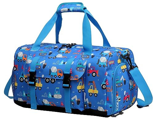 Borsa da Viaggio, Kasgo Borsone Palestra Bambino Borsa da Sportive Bambina 26.5L Grande Borsa Palestra Impermeabile Borsa Bagaglio a Mano Borsa Tracolla Bambini con Compartimento Scarpe, Auto Blu