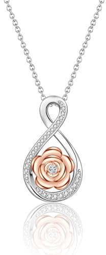 USEEDOVIA Kette Geschenke für Frau/Freundin, Kette 40cm mit Anhänger Blumen Rose Vergoldet AAA Zirkonia Halskette mit Karte und Geschenkbox