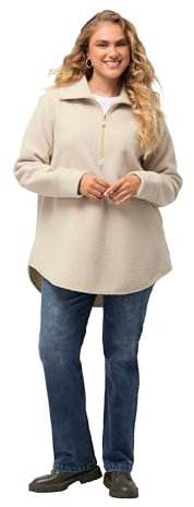Ulla Popken Damen große Größen Übergrößen Plus Size Fleeceshirt, A-Linie, Stehkragen, Zipper, Langarm vanille 46+ 823492150-46+