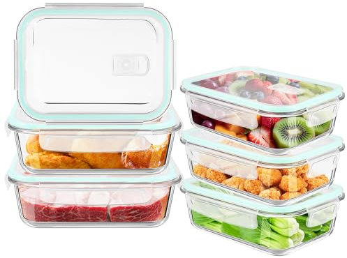 LXUDN Frischhaltedosen Glas mit Deckel 12 Stück(6 Behälter + 6 Deckel) - Glasbehälter mit Deckel Mikrowelle, Spülmaschinen & Gefrierschrankfreundlich - Meal Prep Boxen Glas BPA-Frei Lunchbox Glas