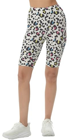 sissycos Damen Biker Bunte sanft Shorts Kurze Leggings mit Elastischer Taille(Traditioneller Leopardendruck,L/XXL)