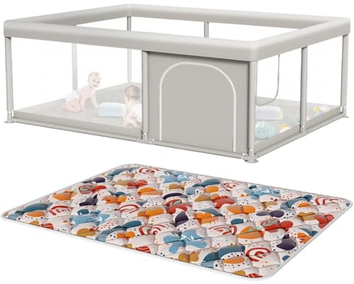 Hiaksedt Baby Playpen with Mat 65 x 50 Inch, PlayPen for Babies and Toddlers, Sturdy Safety Play Yard for Indoor & Outdoor with Zipper Gates
