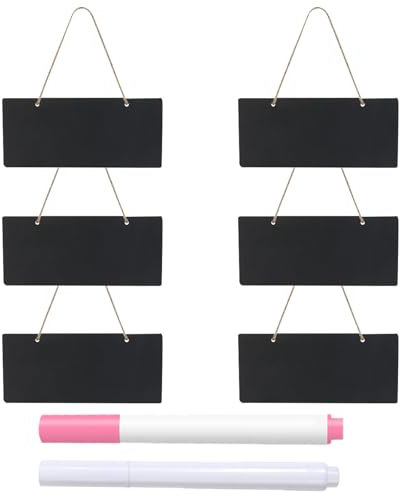 Mini Lavagna,Mini Lavagne da Appendere,6 Pcs Lavagne Piccole con Gesso Liquido,Lavagnette Piccole,Lavagna con Corda da Appendere,Cancellabili Lavagnette di Legno per Cartellini Prezzi,Matrimoni,Feste
