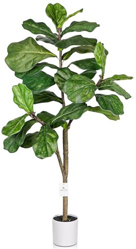 Leflos 120cm Künstlicher Pflanze Fiddle Blättern Feigenbaum Indoor, Tropischer Ficus pandurata Hance, Ficus Baum mit verstellbarem AST und Blättern, deko für Wohnzimmer, Büro, Fest & Party