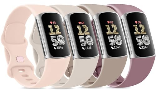 Vancle 4 cinturini per Fitbit Charge 6, per Fitbit Charge 5, per uomo e donna, in silicone, per Fitbit Charge 5/6S, rosa, Starlight, tè al latte, viola)