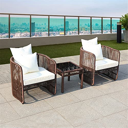 NOALED 3-teiliges Gartenmöbel-Set, Terrassen-Bistro-Set, Terrassenstuhl-Set, Rattan-Stuhl-Konversationssets mit Couchtisch, Gartenbalkon-Backy