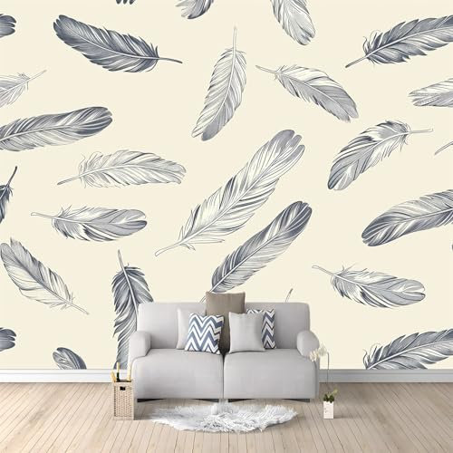 Fototapete Vlies Tapete Beige Federn 250 x 175cm 3D Effekt Wandbild Vlies Wandtapete Moderne Wohnzimmer Mural Schlafzimmer Kinderzimmer TV Hintergrund Wand Dekora