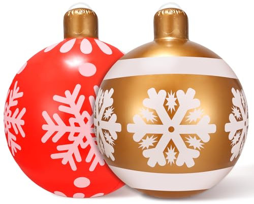 Palla Natale Gonfiabile,Palla Gonfiabile in Pvc Natale 60 cm, Adatto per Decorare Feste di Natale Decorazioni per albero di Natale Decorazione per esterni (rosso B)
