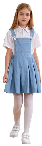 Nyeemya Abito Salopette Jeans Salopette in Denim Blu Bambina Vestito Jeans Leggero Overall Salopette Ragazza Azzurro 9-10 Anni