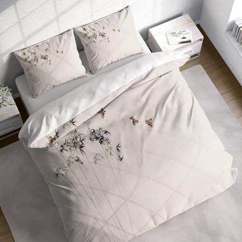 Bettbezug-Set mit Bambusvögeln, Malerei, chinesische Natur, Blumenmuster, botanische Bettwäsche, Einzel-, Doppel-, Queen- und King-Größen, Bettbezug 135 x 200 cm + 40 x 80 cm x 2