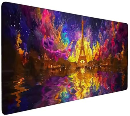 Tapis de Souris XXL 1000x500x3mm Tapis Souris XXL Gaming, Tapis Bureau Antidérapant Étanche, sous Main Souris à Bords Cousus pour Gamer, Ordinateur, PC, Tapis de Souris (Violet, Tour Eiffel) 4-5