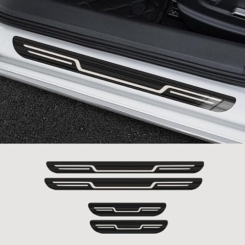 4 Stück Auto Edelstahl Türschweller Protector für VW Tiguan III 2023 2024 2025, Auto Edelstahl Einstiegsleisten Türschweller Pedal(Black brushed look)