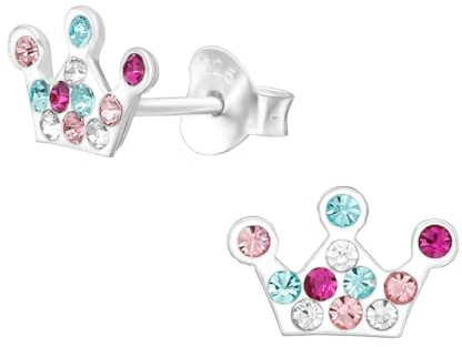 Monkimau Krone Kinder Ohrringe | mit Kristallen 925 Silber | Mädchen Ohrstecker Schmuck | Hypoallergen & Nickelfrei | Kinderohrringe Geschenkidee