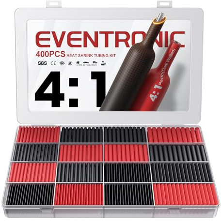 Eventronic 4: 1 Gaine Thermorétractable avec Adhésif, 400 Pièces Double Paroi, IP68 Gaine Thermorétractable Étanche, pour Isolation Électrique et Connecteurs de Câble, Capacité de Charge Élevée