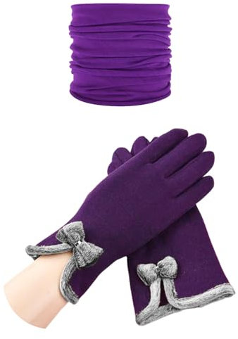 HDGSAFD 1 Paar Lila Handschuhe Und 1 Lila Halstuch, Warme Handschuhe, Touchscreen-Handschuhe, Winddichtes Halstuch, Halstuch, Herbst- Und Winterzubehör