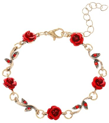 Niaspi Bracelet rose rouge pour femmes et filles - Bracelet délicat à breloques en forme de pétales de fleurs en oxyde de zirconium - Bracelet vintage bohème - Cadeau de Saint-Valentin et fête des