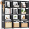 Tienily Book Shelf, Cube Storage Organizer, DIY Bookcase, Portable Metal Bookshelf, Tall Book case for Bedroom, Living Room, Study Room, Office, Closet, Black Cubicle Rack (Black, 12-Grid)