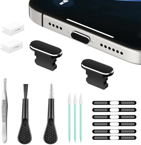 Mobile Phone Speaker Metal Dust Mesh, Charging Port dust Plug, Cleaning Brush Cleaning Tool Set for iPhone 14 13 12 11 X XS XR 8 7 SE Series (Lightning)