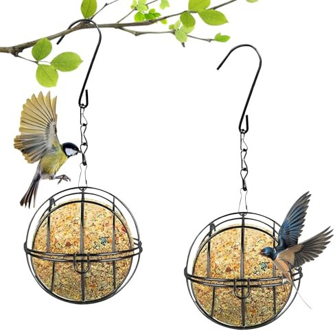 Lot de 2 supports de boules de graisse en métal pour boules de maïs avec crochets en S, distributeur de nourriture pour oiseaux sauvages, station d'alimentation pour oiseaux de jardin, robustes et