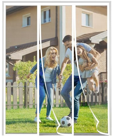 XDMYGTT Magnetic Fly Screen Door, Double Opening Fly Screens for Doors, Magnetic Curtain Mosquito Protection Double Door, Keep Fly Bug Out, White, 120x190cm