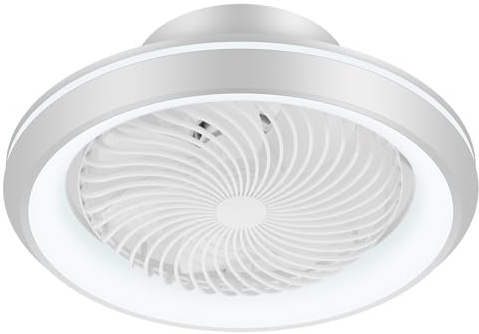 Deckenventilator mit Beleuchtung, Ø49cm App Steuerung & Fernbedienung Deckenventilatoren mit Licht LED Netzabdeckung, 6 Geschwindigkeiten, 3 Farben Dimmbar, Leise DC-Motor, Oszillierender，Weiß