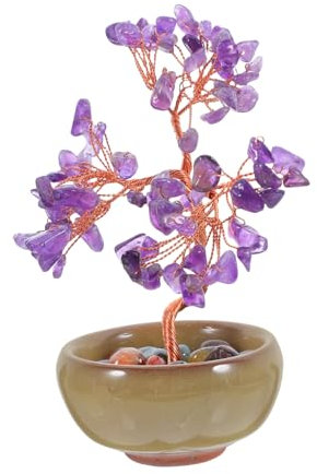 JECOMPRIS Kristall-reichtum-Baum Handgemacht Aus Quarzkristallen Für Und Bürodekoration Als Feng-Shui-Bonsai Mit Natürlichen Edelsteinen Als Ornament Für Wohlstand Und Glück