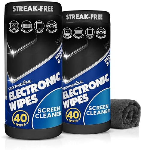 Electronic Screen Cleaner Wipes (80 Count, 2 Pack), Streak Free Pre-Moistened Wipes for Cleaning TVs, Laptops, Phones, Watches, Glasses, Cameras and Computer Screens