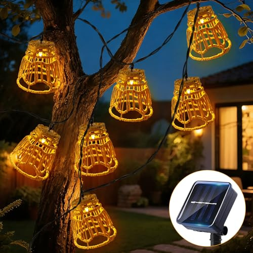 LED Solar Lichterkette Outdoor 3.6m, Lichterkette Außen Solar Wetterfest(B) | 10 Stück Papierseil LED Solarlichterkette, IP65 Solar Lichterkette Aussen, Solar Lampions Außen Wetterfest Für Garten Balkon
