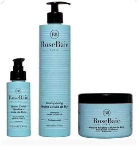 Rosebaie Routine Trio Rizinusöl und Keratin | wächst und befeuchtet | Shampoo 500 ml | Maske 500 ml | Serum 100 ml