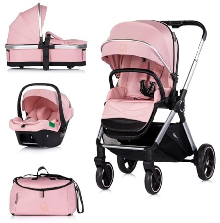 Chipolino Kombikinderwagen Euphoria 3in1 Sportsitz Babyschale umbaubar klappbar rosa