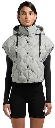 khujo Damen leichte Steppweste ärmellose kurze Übergangsjacke mit Stehkragen und abnehmbarer Kapuze Ninga XS-XXL