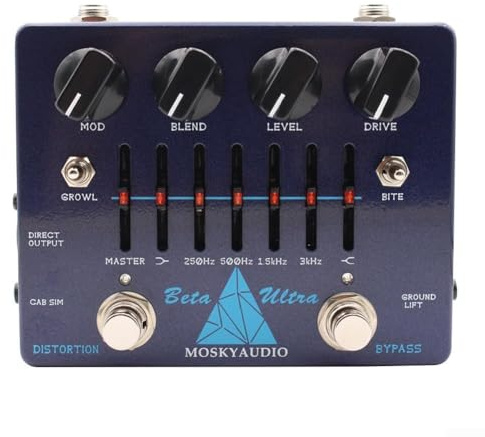 Ultra-Bass-Vorverstärker mit Dual-Distortion-Modi, 6-Band-EQ, dedizierter Kopfhörerausgang und symmetrischer Direktausgang mit Schrank-Emulation für Musiker (blau)