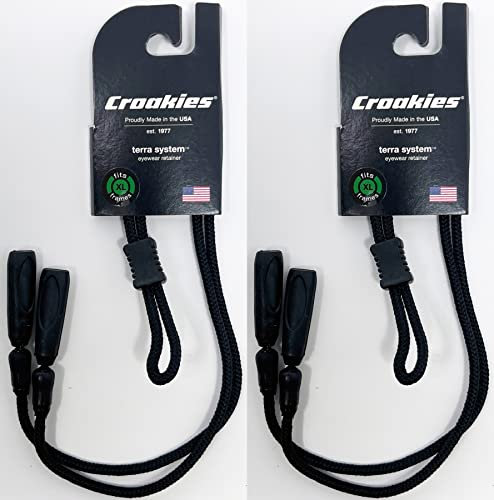 CROAKIES Terra Max Verstellbare Springseil Sicherheit Eyewear,, Sunglass Retainer, Sport Strap, Band, Kordel, Hals-Halterung (2 x) Paket mit Koala Gläser Kloth (XL) – Schwarz