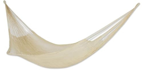 NOVICA Sansevieria Hängematte, aus natürlicher Sansevieria-Faser, für 2 Personen, XL-Seil, Beige/Weiß