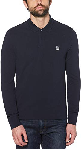 Original Penguin Herren Sticker Pete Raised Rib Poloshirt, Blau (Dark Sapphire 413), Small