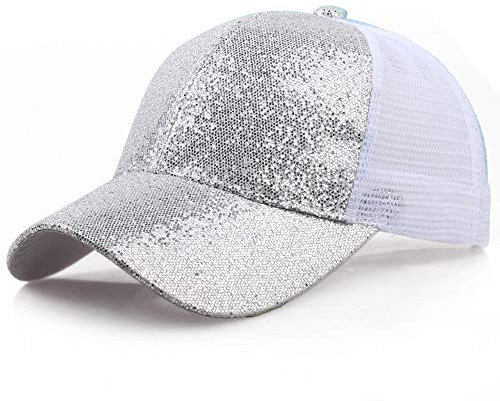 Riou Pailletten Basecap Frauen Mädchen Sommer Baseball Cap Glänzender Snapback Cap Mesh Atmungsaktiv für Party Outdoor Strand Makeup Dekoration