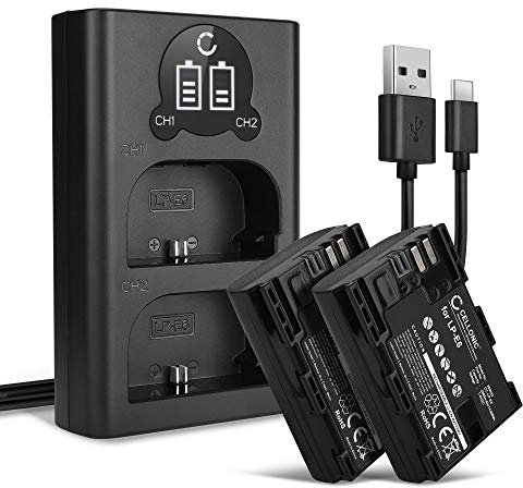 CELLONIC, Batería para Cámara, Compatible con Blackmagic Pocket Cinema 4k, Canon LP-E6NH (7.4V, 2000mAh) 2 Unidades + Cargador Dual