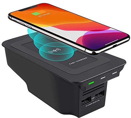 Kabelloses Ladegerät Auto für Volvo S90 V90 XC90 XC60 V60 S60 2020 2019 Center Console-Zubehörfeld 10W Schnell-Ladegerät mit Doppelt 18W QC3.0 USB-Anschlüssen für iPhone Samsung Huawei