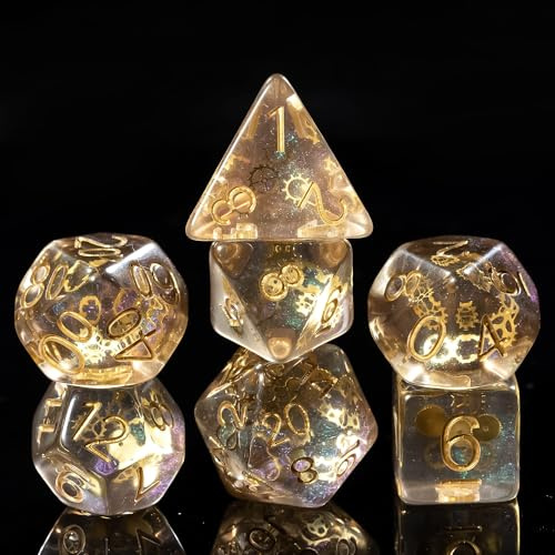 cusdie Polyedrisches Würfelset mit 7 Würfeln, gefüllt mit Zahnrädern, für Rollenspiele, Dungeons and Dragons, D&D-Würfel (Galaxie)