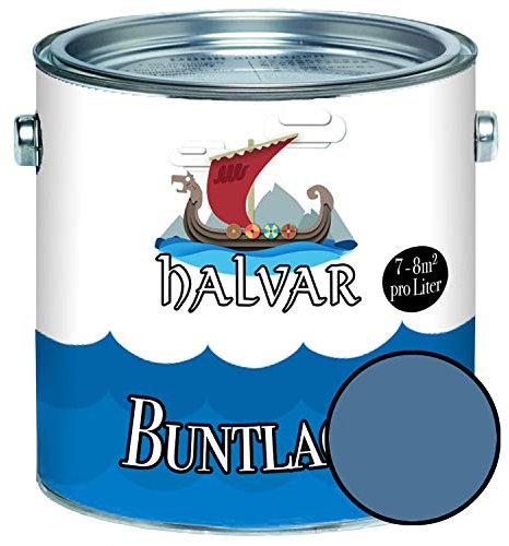 Halvar Buntlack für Holz & Metall SEIDENMATT Blau RAL 5000-5024 Holzfarbe Holzlack Innen & Außen robuster Kunstharzlack Wetterbeständig & perfekter Langzeitschutz (5 L, RAL 5023 Fernblau)