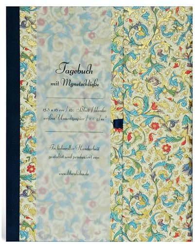 libralides Tagebuch mit Magnetsschließe, dickes Skizzenbuch zum reinschreiben, Blanko-Buch mit weißen Seiten und Retro-Vintage-Muster, Kladde im Hochformat DIN A5, 120 Blatt