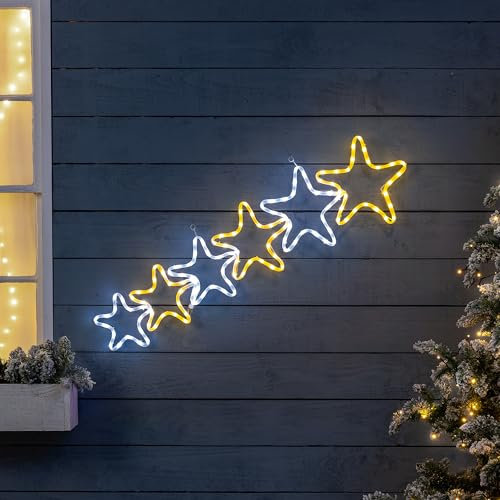 CHRISTOW Star Christmas Light Outdoor Decoration, Energy Efficient LED Rope Light, Wall Mountable Silhouette, Mains Operated, 106cm (Warm White & White)