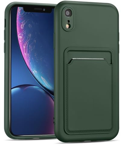 CoolGadget Card Case für iPhone XR, TPU Schutzhülle mit Kartenfach und erhöhtem Kantenschutz, Grün