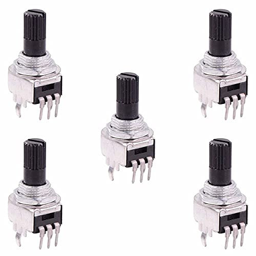 Potentiometer, 100 K, logarithmisch, 9 mm, gerändelt, 6 mm Schaft, 5 Stück