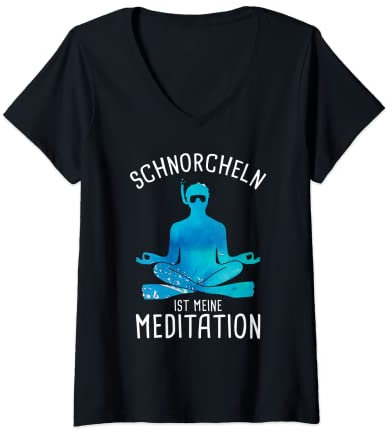 Damen Taucher Sport Taucheranzug Taucherbrille Schnorchel T-Shirt mit V-Ausschnitt