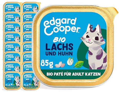 Edgard & Cooper Getreidefreie Bio-Lachs- und Huhn-Paté für Katzen 16x85g, Frisches Fleisch &,Natürliche Zutaten