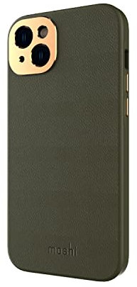Moshi Napa Premium-Lederhülle (für iPhone 14 Plus 6,7 Zoll) – kompatibel mit MagSafe | erhöhte Linse und Tasten für vollen Körperschutz | Mikrofaser-Futter – Wacholdergrün